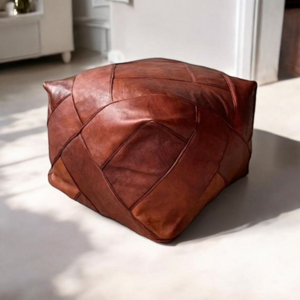 Amazing square Ottoman Pouffe, Handmade Leather Footstool.Brown- Handmade Leather Ottoman- Moroccan leather pouf, Unstuffed pouf cover. gaungzhou vase