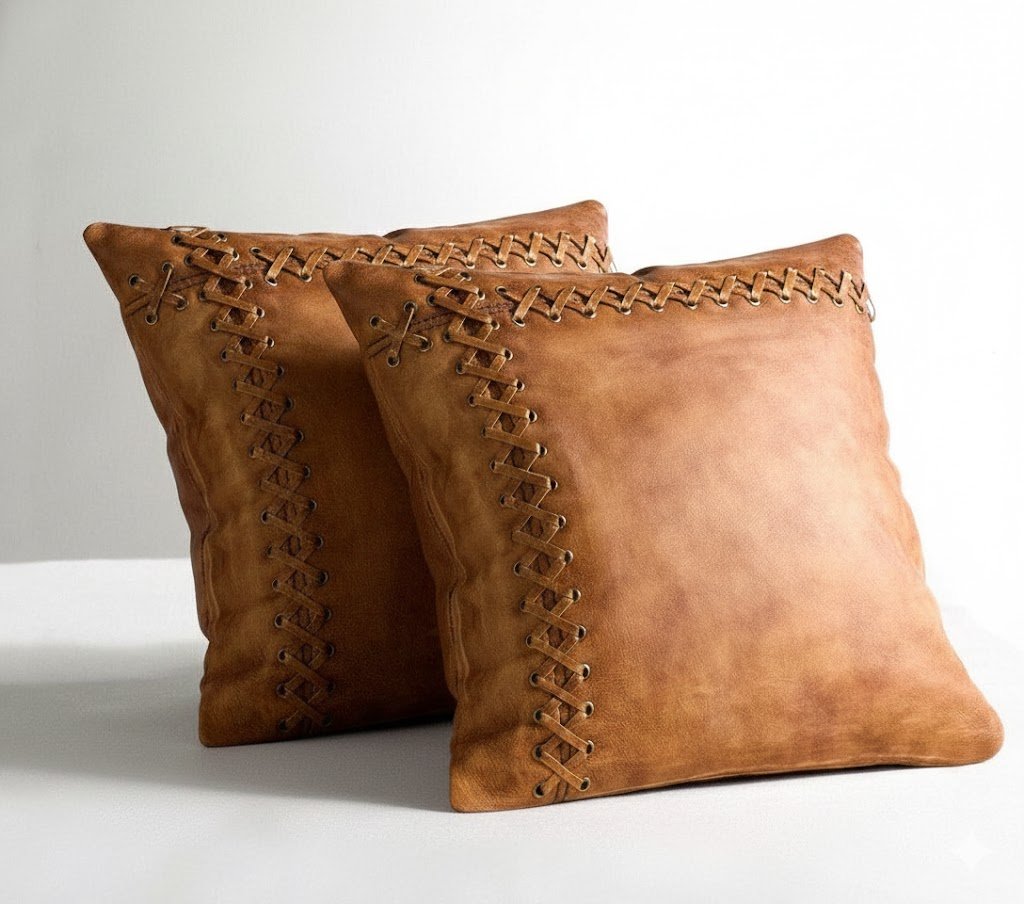 Vintage Leather Pillow Covers wooden greenery