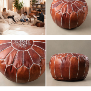 Home moroccan round ottoman leather pouf