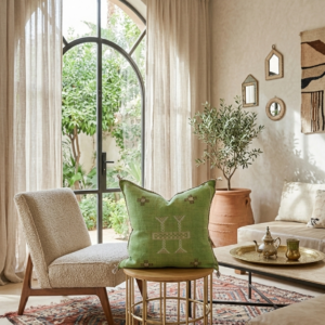 handmade green moroccan pillow cover | cactus silk accent pillow