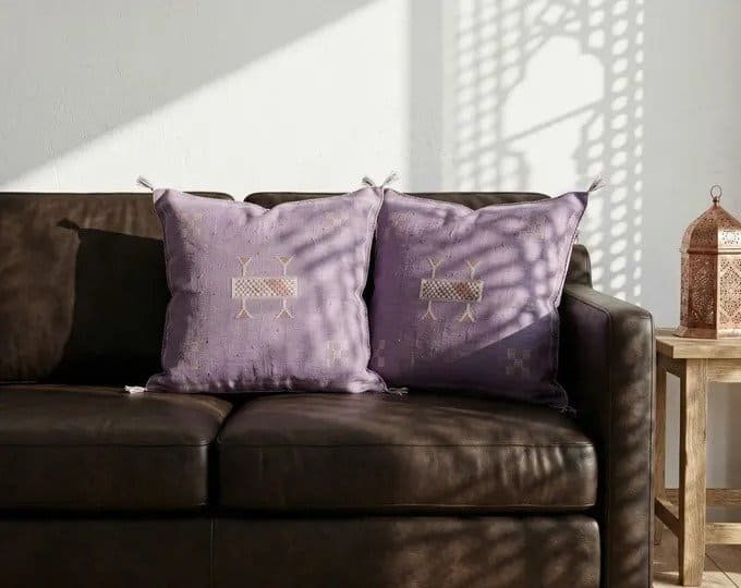 Handmade Moroccan Pillow Cover Decorative Moroccan pillow with cactus silk in green.
