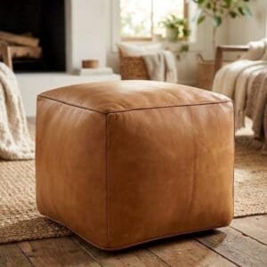 square leather pouf ottoman